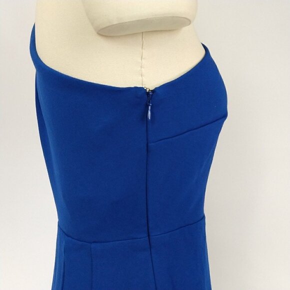 Halston Heritage Blue Mesh Inset One Shoulder Mini Dress Size M Bodycon New Year - Picture 11 of 14